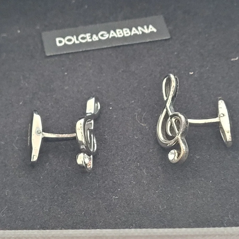 Dolce & Gabbana Mens Treble Clef Musical Note Cufflinks Silver Tone Made Italy